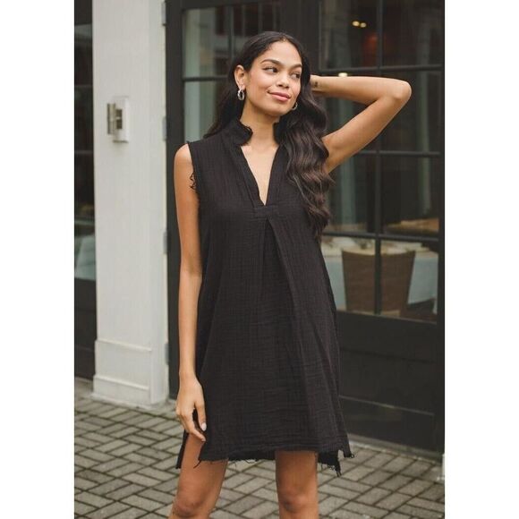 Stark X Sleeveless Collared Shirtdress In Navy Women's  Size Small Muslin Cotton - Picture 2 of 7